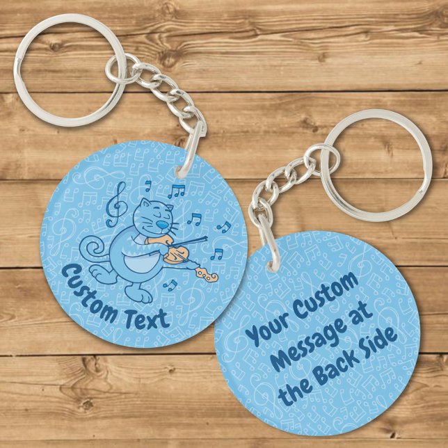 Blått katt med Violin Keychain (Skapare uppladdad)