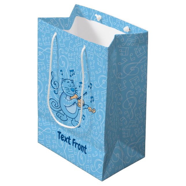 Blått katt med Violin Small Gift Bag (Framsidan Vinklad)