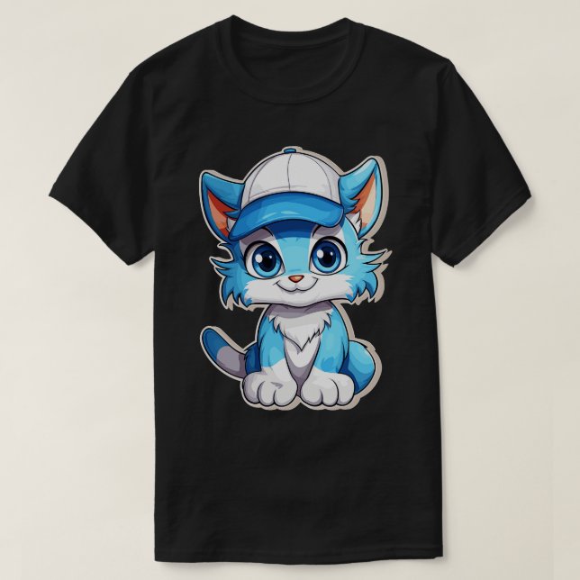 blått kattblått katt söt blått kattunge i hylsan t shirt (Design framsida)
