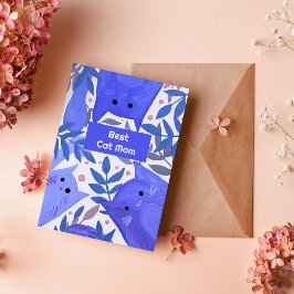 Blått katter och grenar Best cat mamma Helgdag Car Julkort