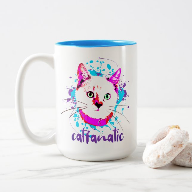 Blått kattfett från Cute Kattunge Ansikte Två-Tonad Mugg (Med munk)