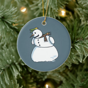 Blått keramiskt prydnadsämne från snögubbe julgransprydnad keramik