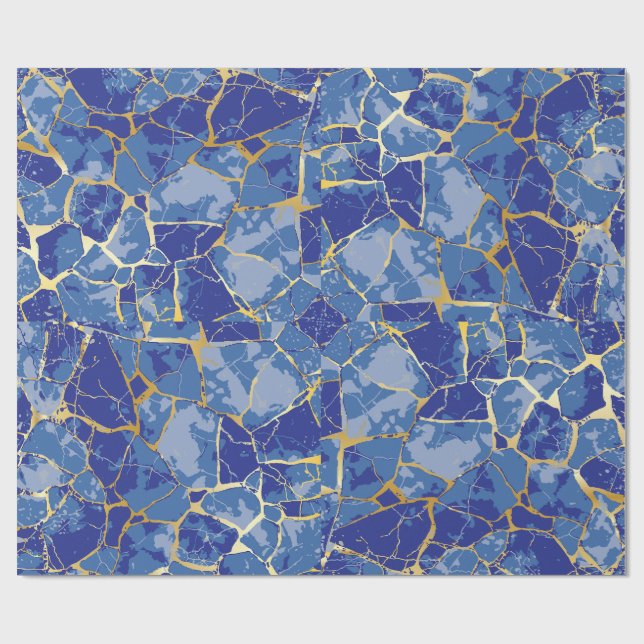 Blått Kintsugi Guldådring Inpackningspapper Presentpapper (Platt)