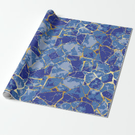Blått Kintsugi Guldådring Inpackningspapper Presentpapper
