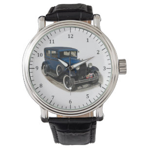 blått klassiskt bilklocka armbandsur
