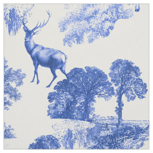Blått klassiskt Fransk Land Toile Hjort Mönster Tyg