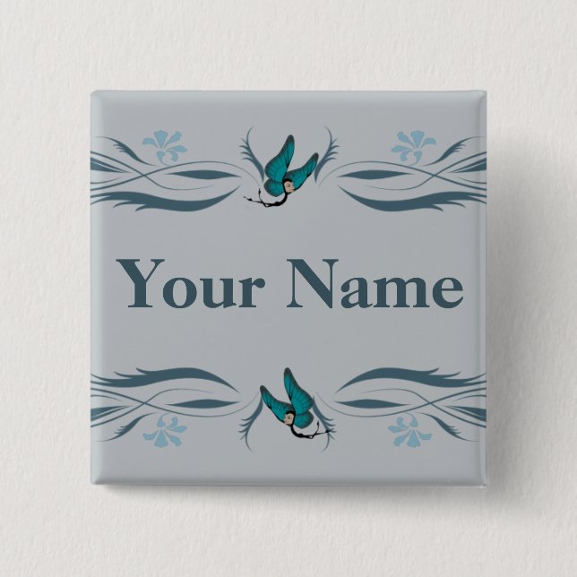 Blått knäppas med Butterfairies Knapp (Framsida)