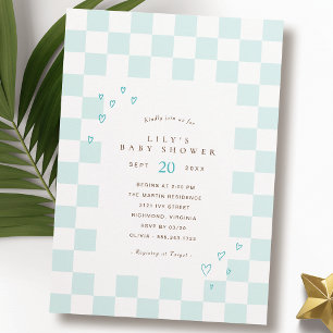 Blått kontrollbord Cute Modern Boy Baby Shower Inbjudningar
