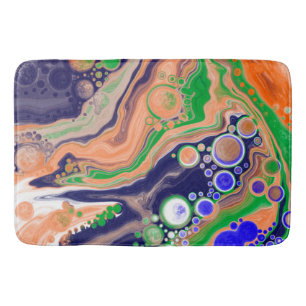 Blått, korall och Grönt Färgmålning - Fluid Art Badrumsmatta