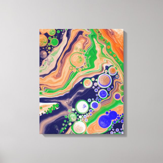 Blått, korall och Grönt Färgmålning - Fluid Art Canvastryck (Framsida)