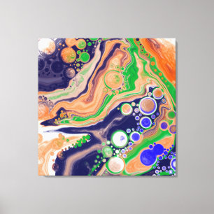 Blått, korall och Grönt Färgmålning - Fluid Art Canvastryck