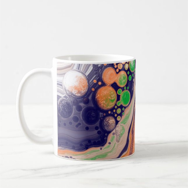 Blått, korall och Grönt Färgmålning - Fluid Art Kaffemugg (Vänster)