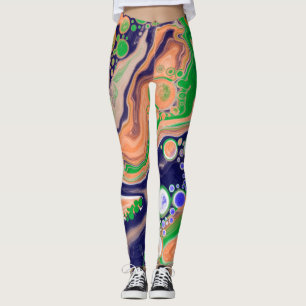 Blått, korall och Grönt Färgmålning - Fluid Art Leggings