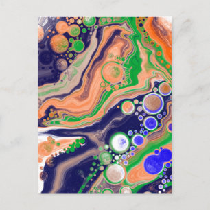Blått, korall och Grönt Färgmålning - Fluid Art Vykort