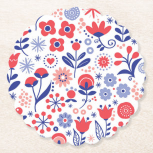 Blått- & korallblommönster underlägg papper