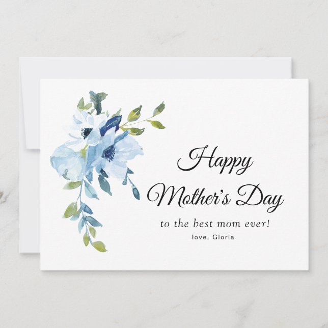 blått kort för blommigt lycklig mors dag (Framsida)