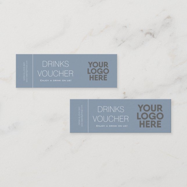 Blått kort för Dusty Blue Drink Voucher Logotyp (Fram/baksida)