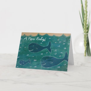 Blått kort för Grattis i Baby Whale Nyfödd bebis