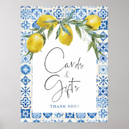 Blått kort för Lemon Mediterranean Tile Cards Post Poster