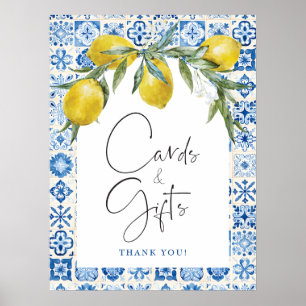 Blått kort för Lemon Mediterranean Tile Cards Post Poster