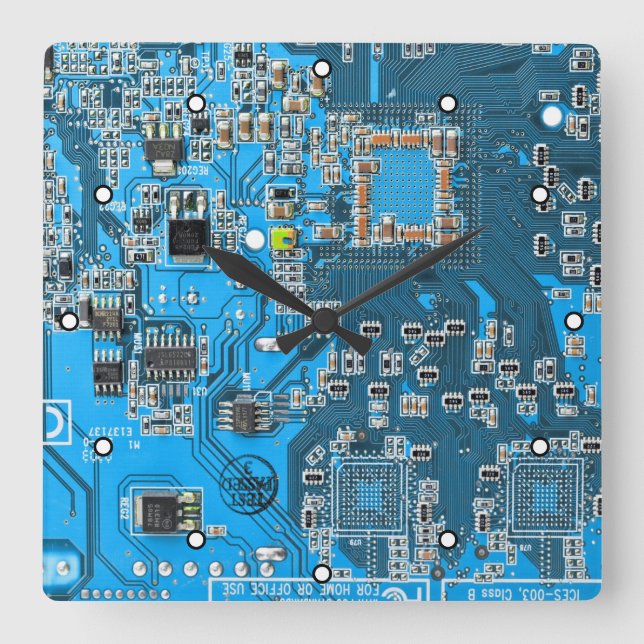 Blått kretskort med tryckt kretsuppsättning PCB Fyrkantig Klocka (Framsida)