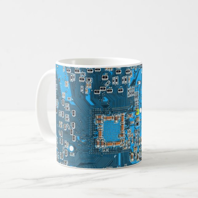 Blått kretskort med tryckt kretsuppsättning PCB Kaffemugg (Framsida vänster)