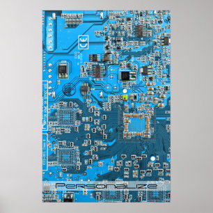 Blått kretskort med tryckt kretsuppsättning PCB Poster