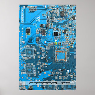 Blått kretskort med tryckt kretsuppsättning PCB Poster
