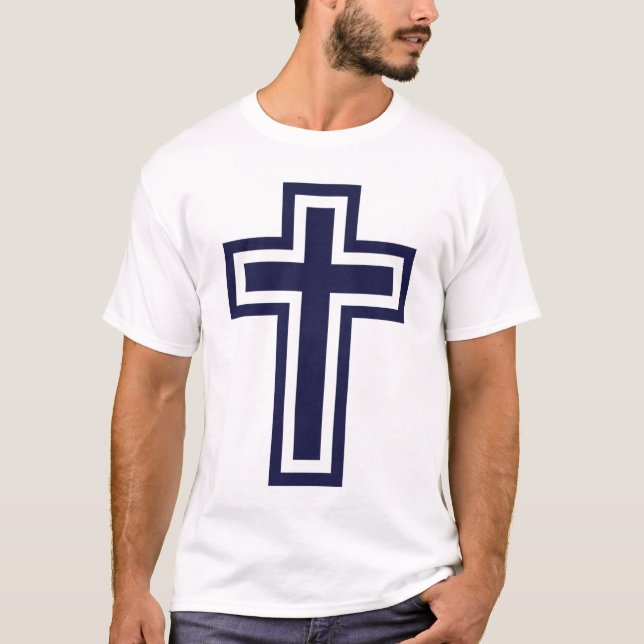 Blått kristet kors olika varianter t shirt (Framsida)