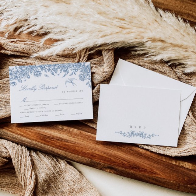 Blått kupékort med Bröllop OSA med val av måltid Kort (Skapare uppladdad)