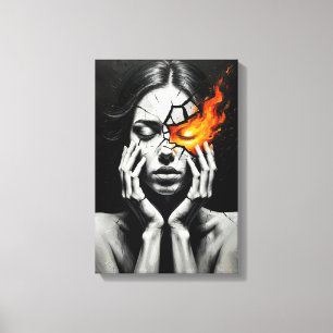 Blått kvinna med Fiery Öga i Inner Flame Canvastryck