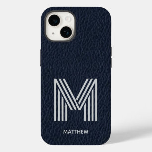 Blått läder, fet monogram Masculine I Telefonväska