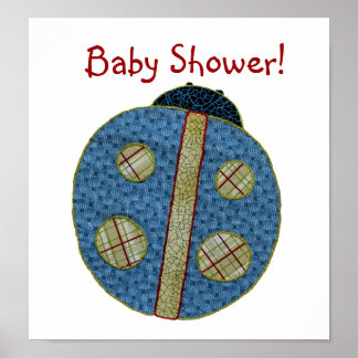 Blått ladybug Baby Shower för Cute Land Stil Poster