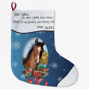 Blått LÄGG TILL DITT HORSE-foto och Namn Bästa San Stor Julstrumpa