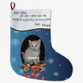 Blått LÄGG TILL DITT Kattfoto och Namn Bästa Santa Stor Julstrumpa
