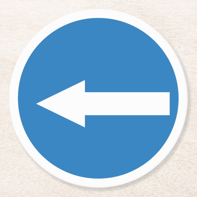 Blått Lämnat pilvägstecken | Underlägg från Anpass Papper Rund (Framsidan)