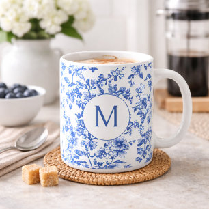 Blått Land Blommig Monogram Kaffemugg