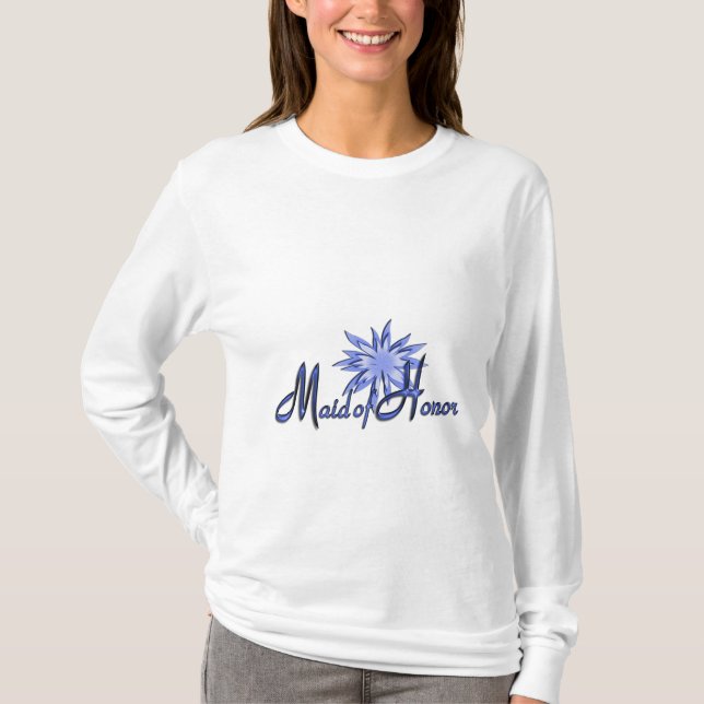Blått Långärmad i maid of honor Personlig -  Tee Shirt (Framsida)
