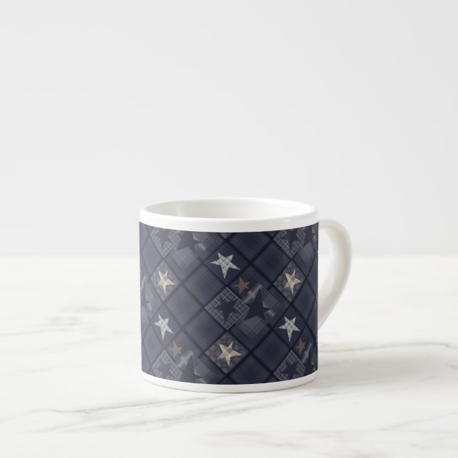Blått lapptäcke espressomugg (Framsida höger)