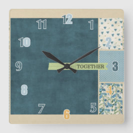 Blått lapptäcke ihop vägspärr fyrkantig klocka