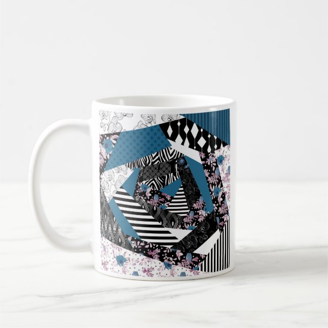 Blått lapptäcke, populär, lapptäcke, folklig, rust kaffemugg (Vänster)