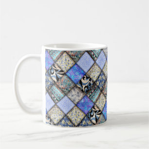 Blått lapptäcke utseende Quilt Mönster Kaffemugg