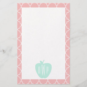 Blått + Lärare för korallQuatrefoil Monogram Brevpapper