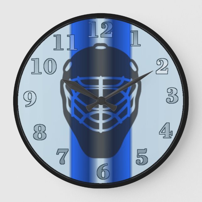 Blått lås för Goalie Mask Hockey Wall Clock Stor Klocka (Framsida)
