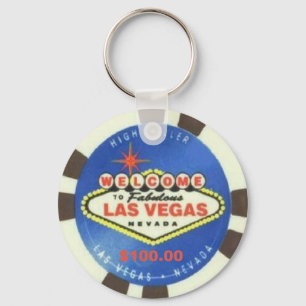 Blått Las Vegas Keychain för $100 dollar pokerch Nyckelring