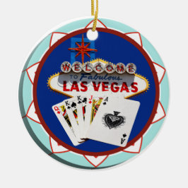 Blått Las Vegas välkomstskylt Pokerchip Julgransprydnad Keramik