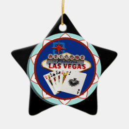 Blått Las Vegas välkomstskylt Pokerchip Julgransprydnad Keramik