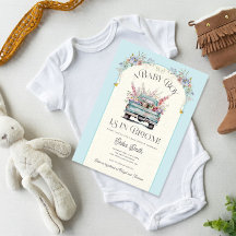 Blått Lastbil Baby i Bloom Baby Shower-inbjudan