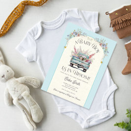 Blått Lastbil Baby i Bloom Baby Shower-inbjudan Inbjudningar