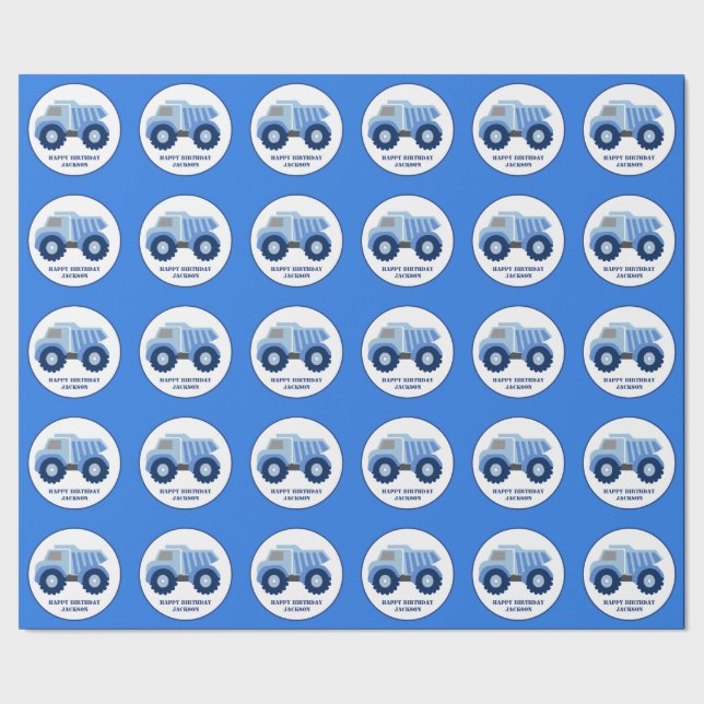 Blått Lastbil Barn-födelsedag Papper Presentpapper (Seam)
